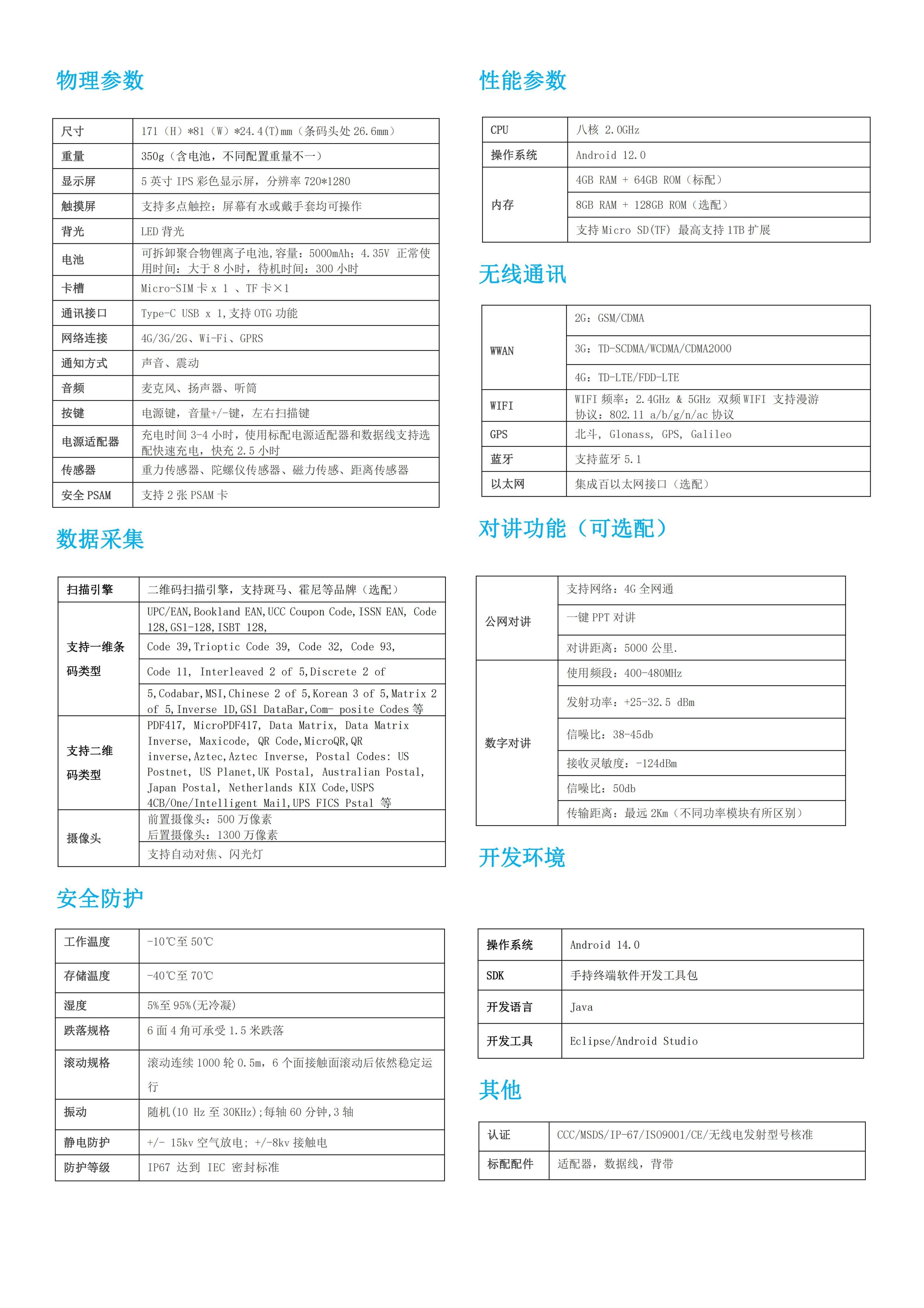 鸟鸟N70S智能移动巡检终端参数图 N70S智能防爆巡检终端 移动巡检手持终端PDA(图2)