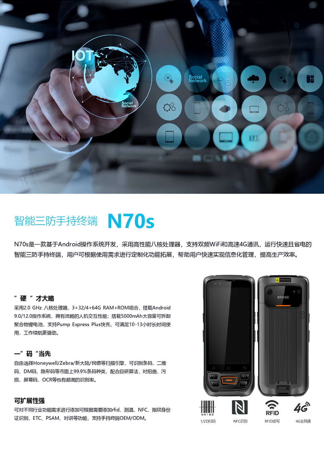 N70s安卓三防加固PDA手持终端|(RFID/NFC)+北斗双频定位(图1)